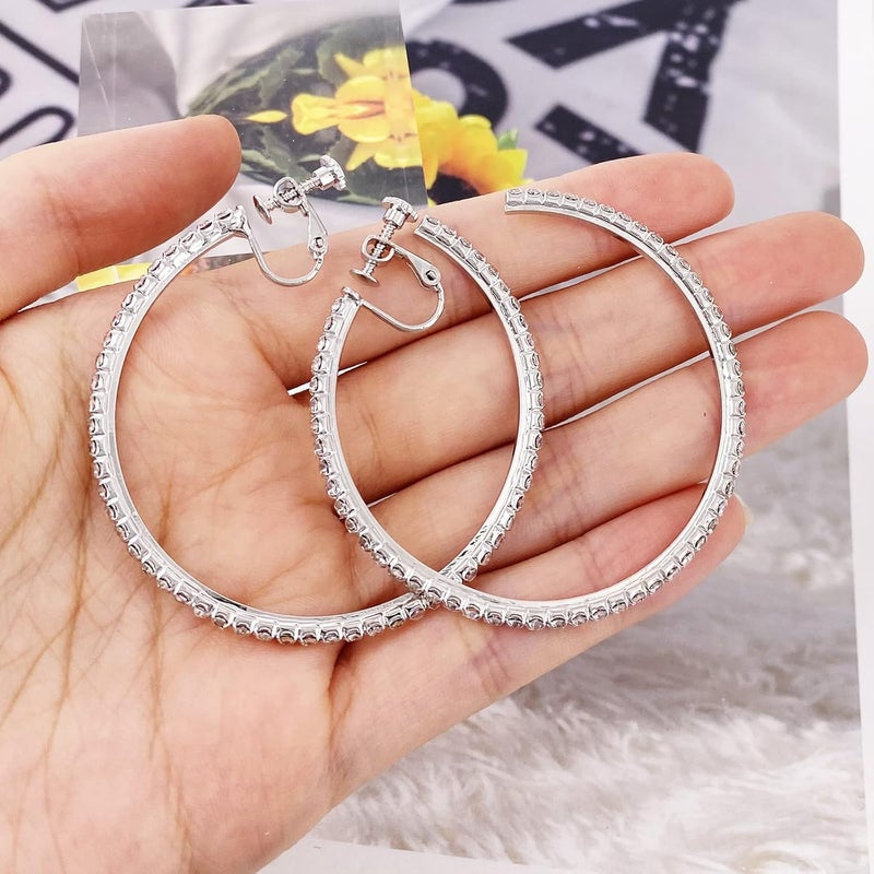 LAXPICOL Fashion Sparkly Austrian Circle Hoop Earrings Clip On Earrings For Women No Piercing Earrrings - Image 5